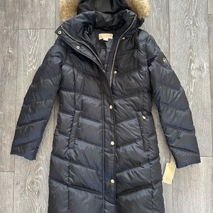 Michael Kors 3/4 Down Faux Fur Trim Jacket Coat Size XS
